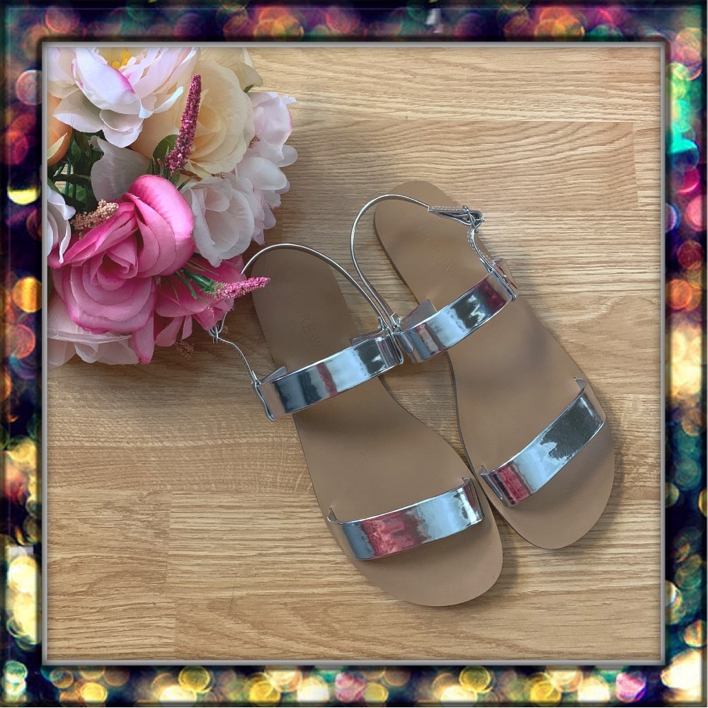[J. Crew] Double Strap Silver Metallic Sandals